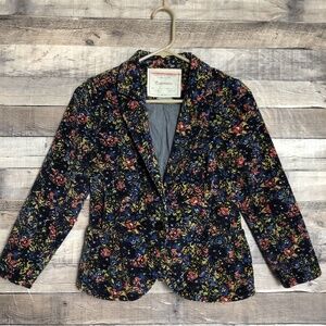 Cartonnier Anthropologie navy floral print corduroy single button blazer. Sz. 8